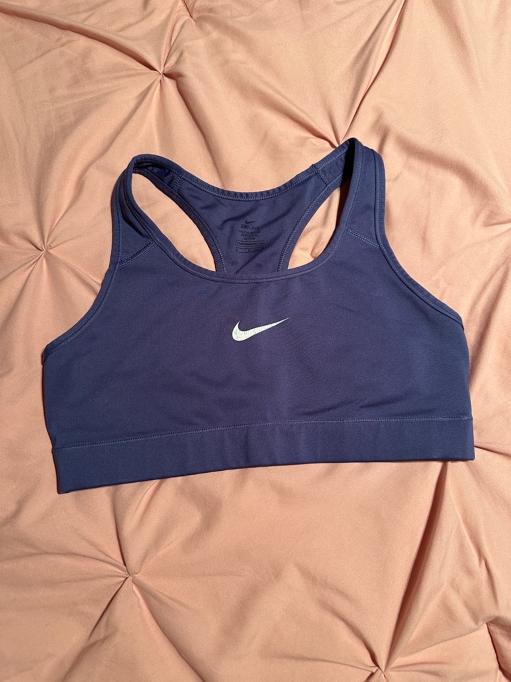 Nike Navy Blue Racerback Sports Bra with White Swoosh